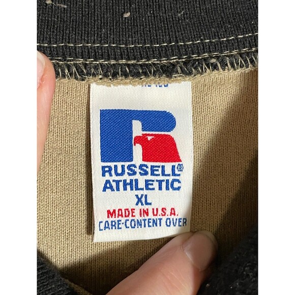 Vintage Russell Athletic USA Made Quarter Zip Sweatshirt XL Tan Black 90s Y2K - Picture 4 of 12